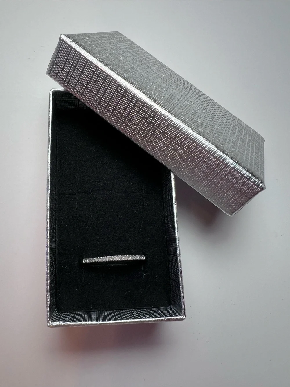 Delicate .925 Sterling Silver Pavé Diamond Half Eternity Band Ring - Size 8